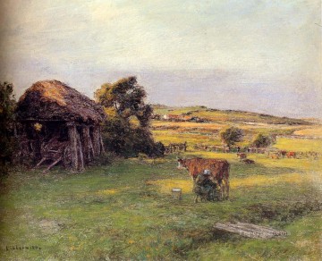  peasant - Landscape With A Peasant Woman Milking A Cow rural scenes peasant Leon Augustin Lhermitte
